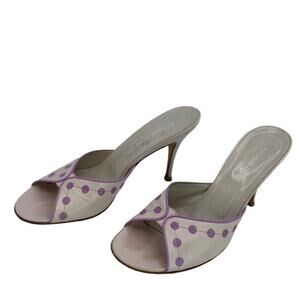 Vintage L'Autre Chose Capretto Pale Pink Polka Dots Slide Heel Sandals 38 1/2